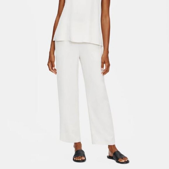 *NWT* EILEEN FISHER SILK GEORGETTE STRAIGHT PANT_BONE_L_$248 - Picture 1 of 5